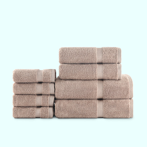 Belem 8 Pcs Towels Sets | Cotton Sandcastle Tan 