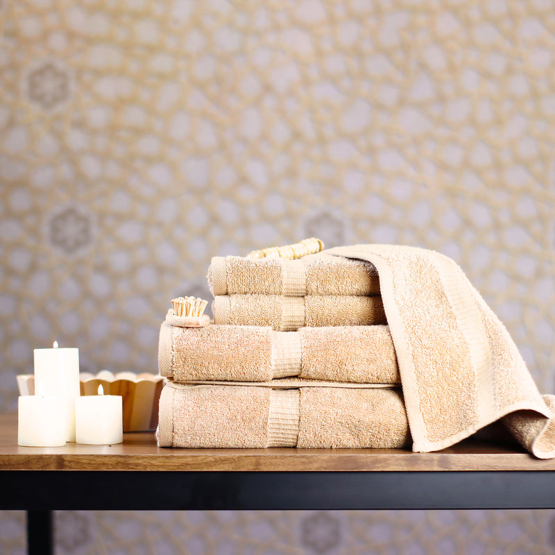 Belem 8 Pcs Towels Sets | Cotton Sandcastle Tan